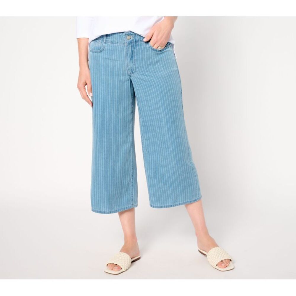 Top Knot Women's Plus Sz Pants 16W High Rise Brigitte Wide Leg Capri Blue